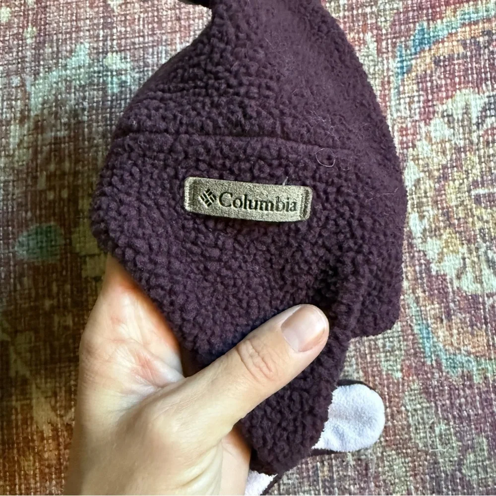 Columbia Baby OS Tiny Animal Purple Sherpa Fleece Earflap Hat with Ears